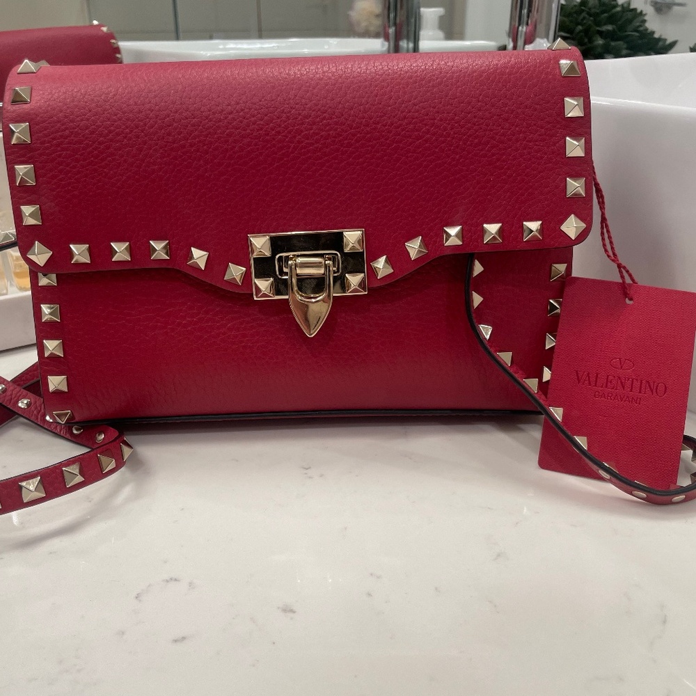 Valentino Red Crossbody Bag with Gold Studs